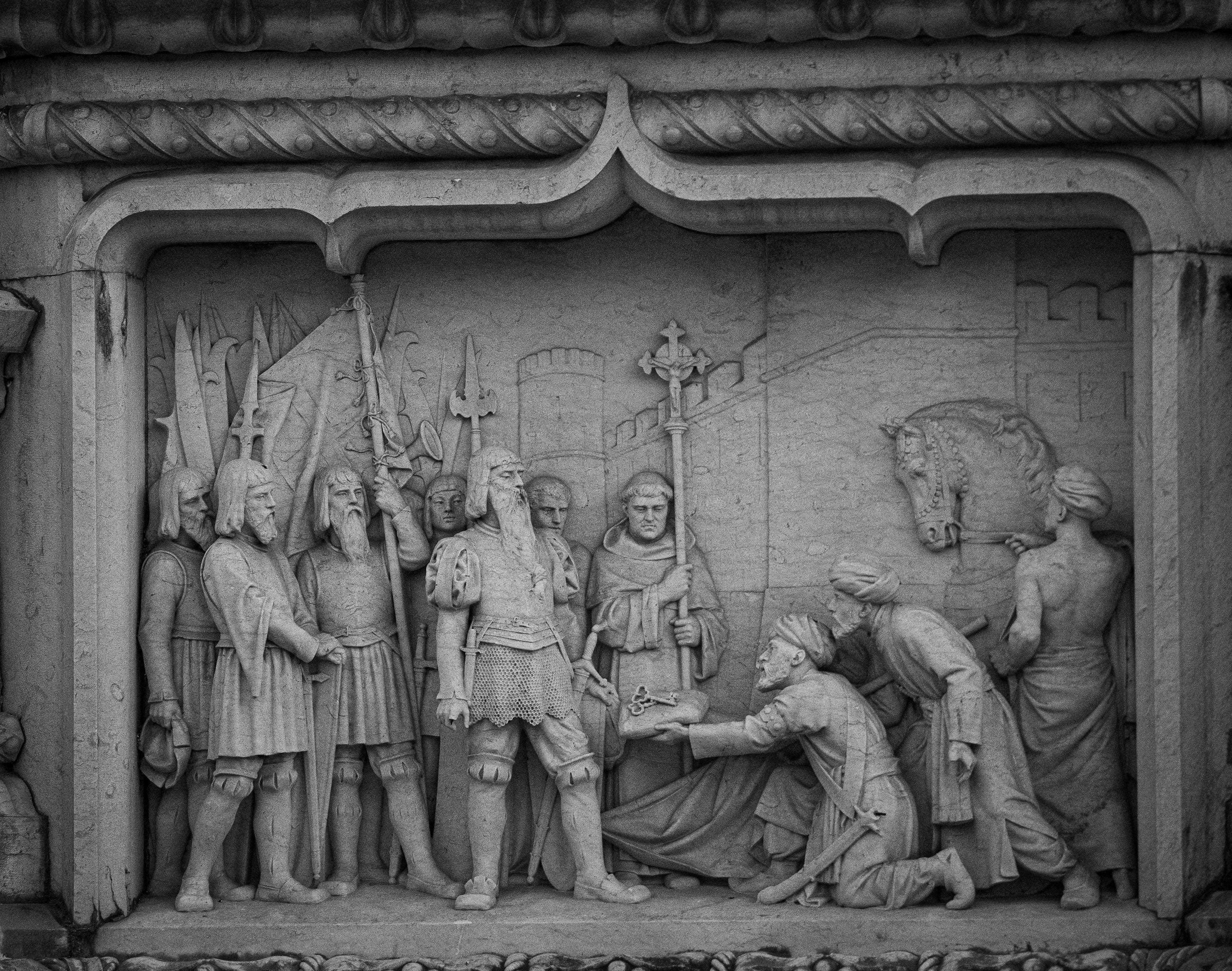 A carved stone relief in close detail